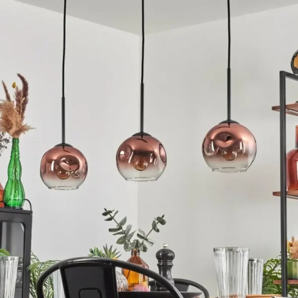 hofstein Ripoll Suspension Clair, Cuivré, 3 lumières* Lampes En Verre