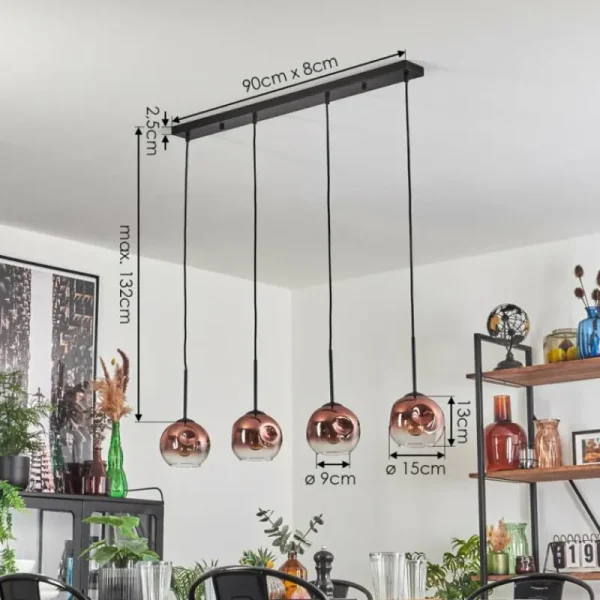 hofstein Ripoll Suspension Clair, Cuivré, 4 lumières* Lampes En Verre