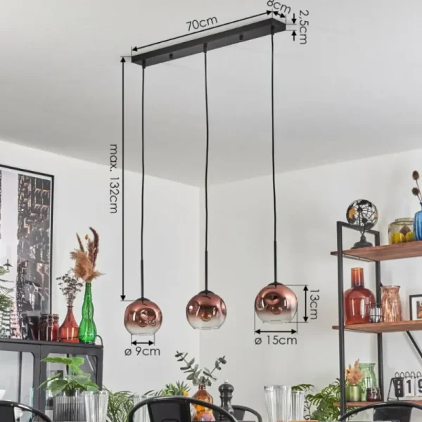 hofstein Ripoll Suspension Clair, Cuivré, 3 lumières* Lampes En Verre
