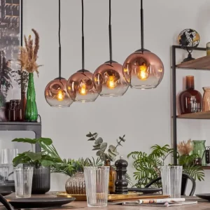 hofstein Ripoll Suspension Clair, Cuivré, 4 lumières* Lampes En Verre