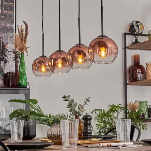 hofstein Ripoll Suspension Clair, Cuivré, 4 lumières* Lampes En Verre