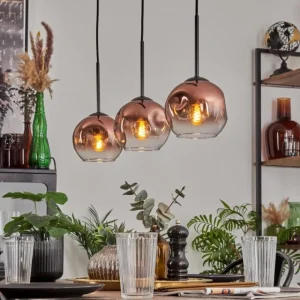 hofstein Ripoll Suspension Clair, Cuivré, 3 lumières* Lampes En Verre