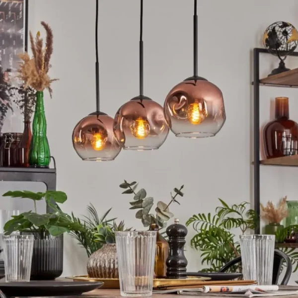 hofstein Ripoll Suspension Clair, Cuivré, 3 lumières* Lampes En Verre