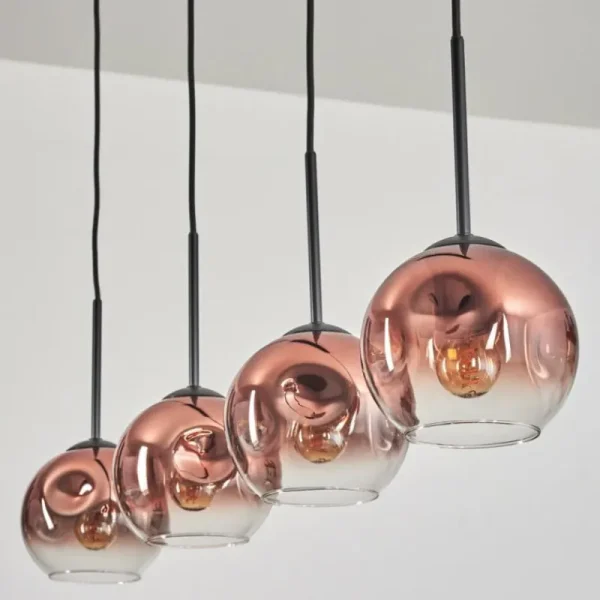 hofstein Ripoll Suspension Clair, Cuivré, 4 lumières* Lampes En Verre