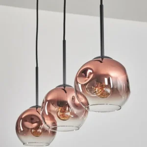 hofstein Ripoll Suspension Clair, Cuivré, 3 lumières* Lampes En Verre