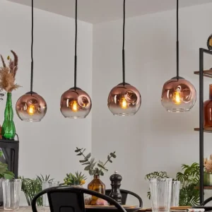 hofstein Ripoll Suspension Clair, Cuivré, 4 lumières* Lampes En Verre