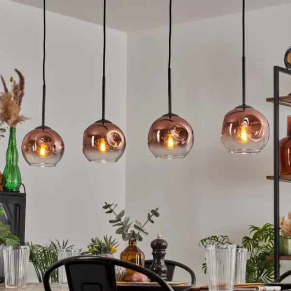 hofstein Ripoll Suspension Clair, Cuivré, 4 lumières* Lampes En Verre