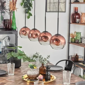 hofstein Ripoll Suspension Clair, Cuivré, 4 lumières* Lampes En Verre