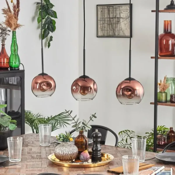 hofstein Ripoll Suspension Clair, Cuivré, 3 lumières* Lampes En Verre