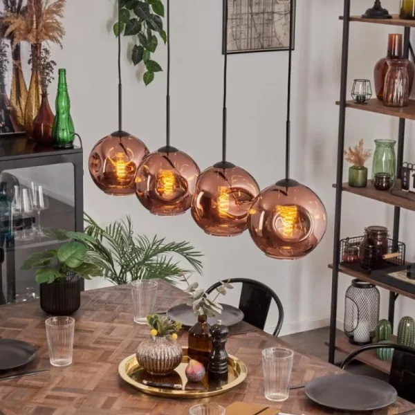 hofstein Ripoll Suspension Cuivré, 4 lumières* Lampes En Verre