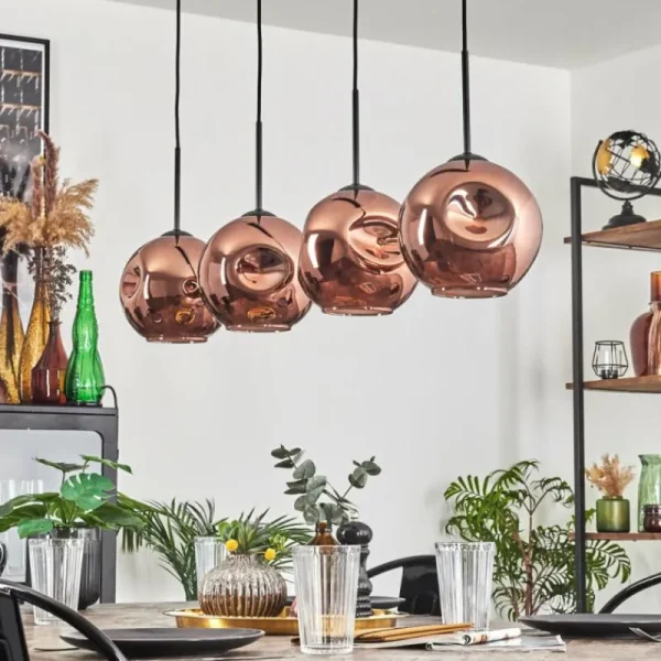 hofstein Ripoll Suspension Cuivré, 4 lumières* Lampes En Verre