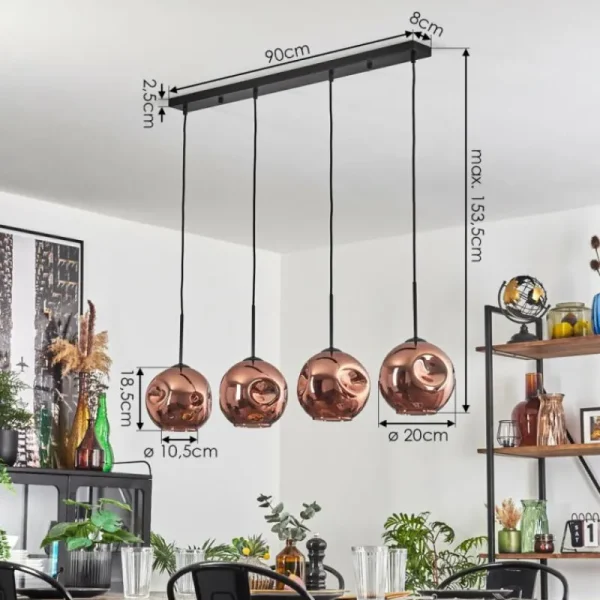 hofstein Ripoll Suspension Cuivré, 4 lumières* Lampes En Verre