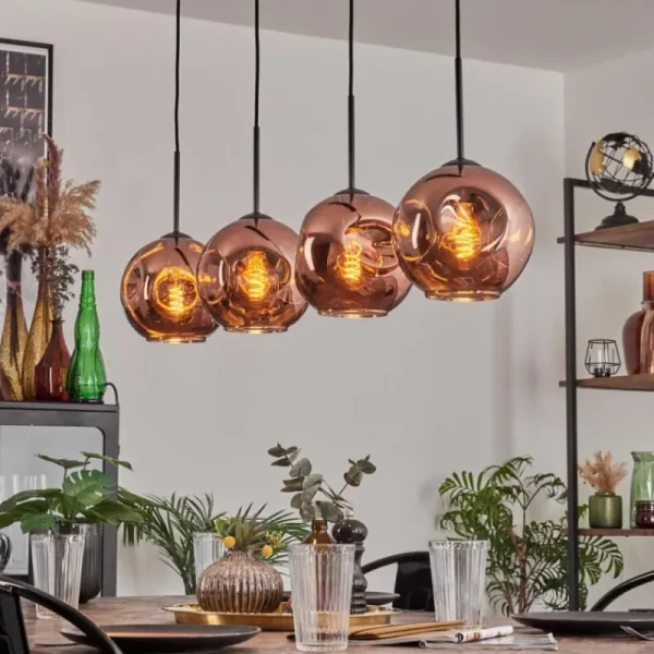 hofstein Ripoll Suspension Cuivré, 4 lumières* Lampes En Verre