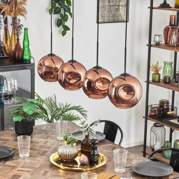 hofstein Ripoll Suspension Cuivré, 4 lumières* Lampes En Verre