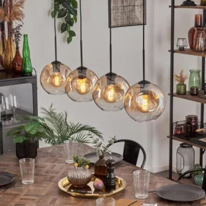hofstein Ripoll Suspension Noir, 4 lumières* Lampes En Verre