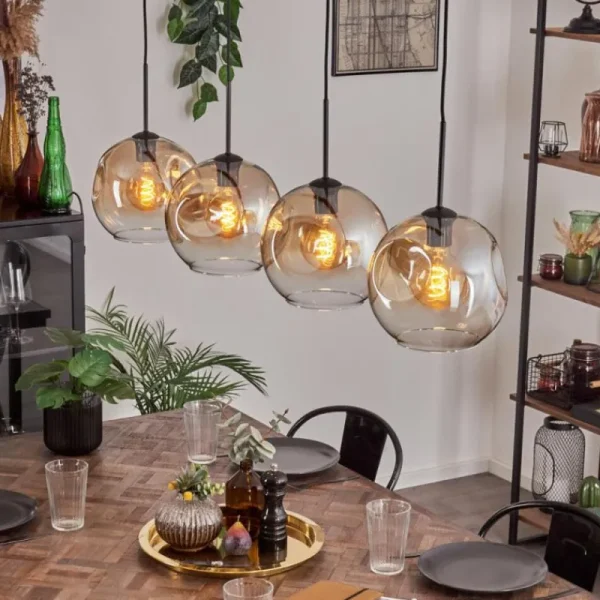 hofstein Ripoll Suspension Noir, 4 lumières* Lampes En Verre