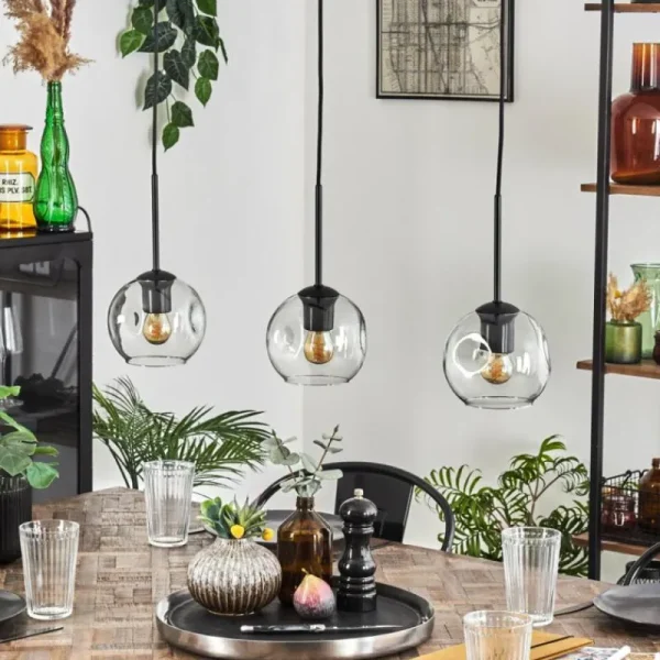 hofstein Ripoll Suspension Noir, 3 lumières* Lampes En Verre