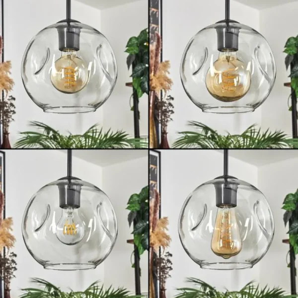 hofstein Ripoll Suspension Noir, 4 lumières* Lampes En Verre