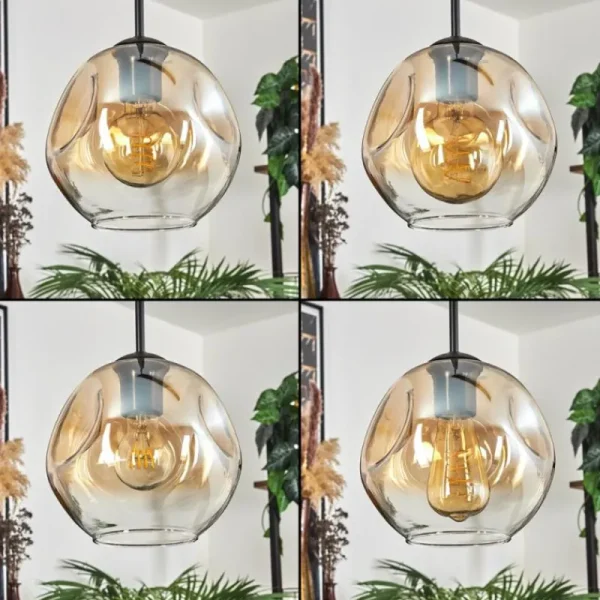hofstein Ripoll Suspension Noir, 4 lumières* Lampes En Verre