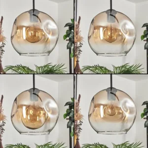 hofstein Ripoll Suspension Noir, 4 lumières* Lampes En Verre