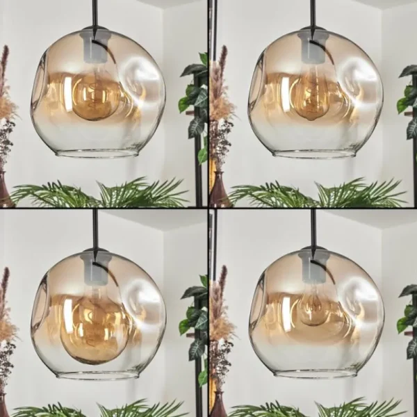hofstein Ripoll Suspension Noir, 4 lumières* Lampes En Verre