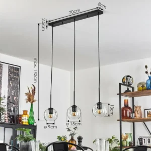 hofstein Ripoll Suspension Noir, 3 lumières* Lampes En Verre