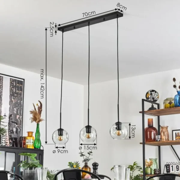 hofstein Ripoll Suspension Noir, 3 lumières* Lampes En Verre