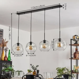 hofstein Ripoll Suspension Noir, 4 lumières* Lampes En Verre