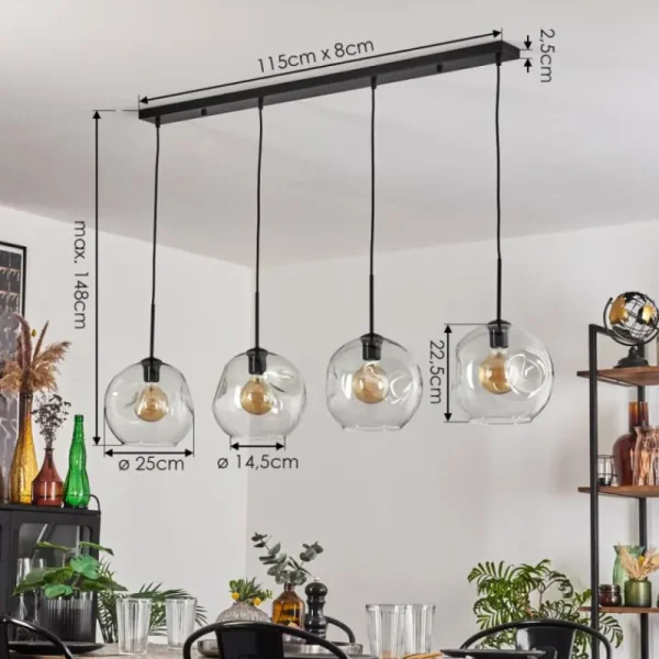 hofstein Ripoll Suspension Noir, 4 lumières* Lampes En Verre