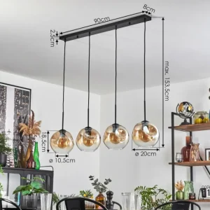 hofstein Ripoll Suspension Noir, 4 lumières* Lampes En Verre