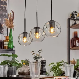 hofstein Ripoll Suspension Noir, 3 lumières* Lampes En Verre
