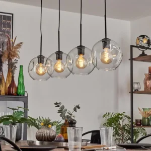 hofstein Ripoll Suspension Noir, 4 lumières* Lampes En Verre