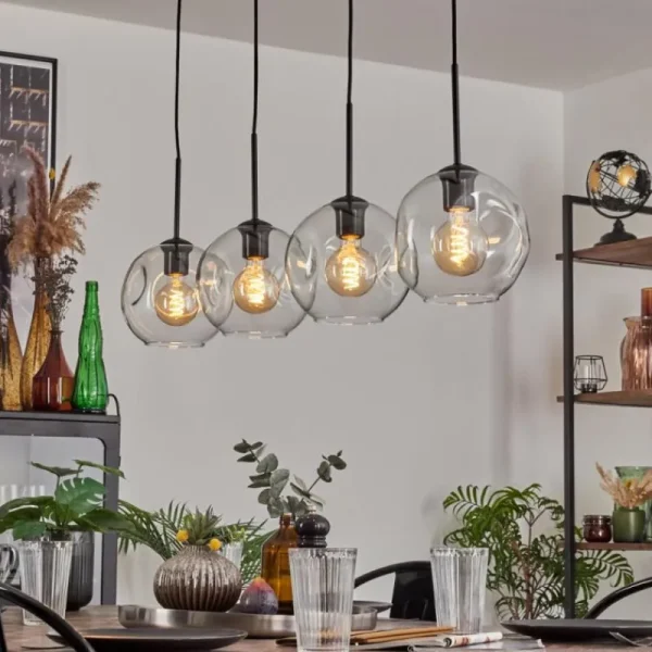 hofstein Ripoll Suspension Noir, 4 lumières* Lampes En Verre