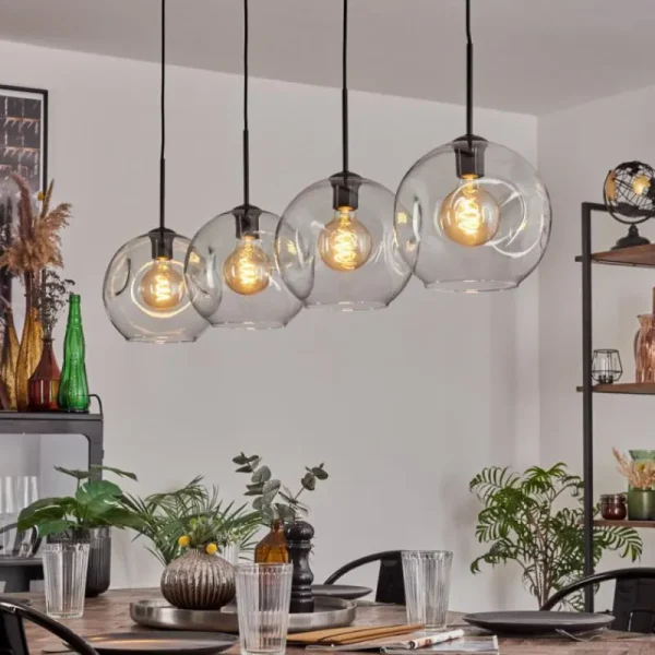 hofstein Ripoll Suspension Noir, 4 lumières* Lampes En Verre