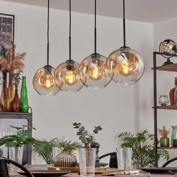 hofstein Ripoll Suspension Noir, 4 lumières* Lampes En Verre