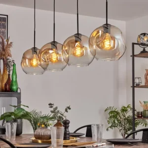 hofstein Ripoll Suspension Noir, 4 lumières* Lampes En Verre