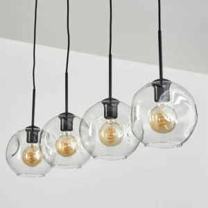 hofstein Ripoll Suspension Noir, 4 lumières* Lampes En Verre