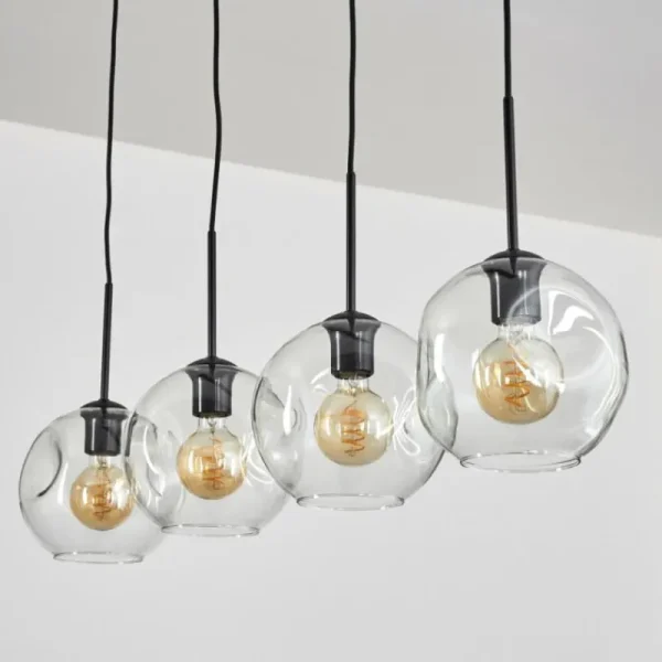 hofstein Ripoll Suspension Noir, 4 lumières* Lampes En Verre