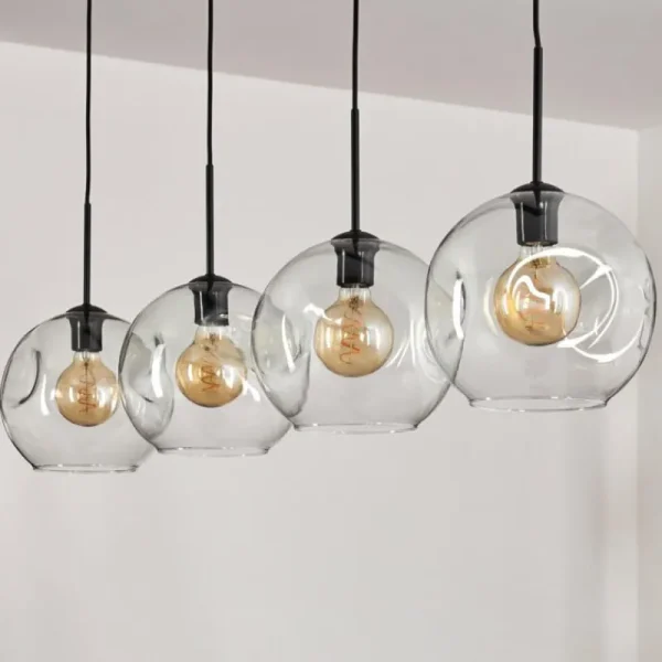 hofstein Ripoll Suspension Noir, 4 lumières* Lampes En Verre