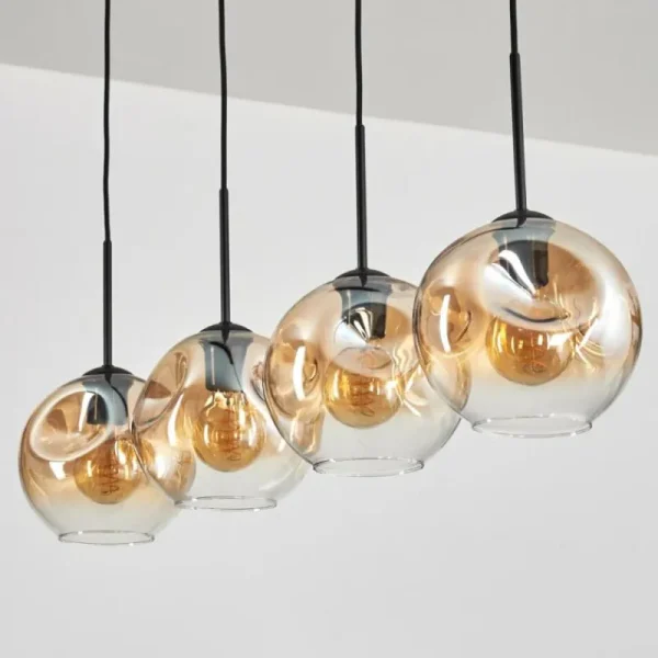 hofstein Ripoll Suspension Noir, 4 lumières* Lampes En Verre