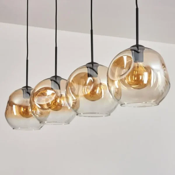 hofstein Ripoll Suspension Noir, 4 lumières* Lampes En Verre