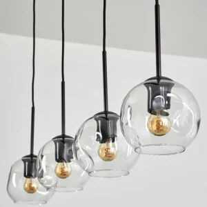 hofstein Ripoll Suspension Noir, 4 lumières* Lampes En Verre