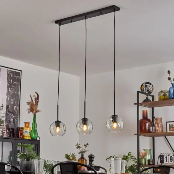 hofstein Ripoll Suspension Noir, 3 lumières* Lampes En Verre