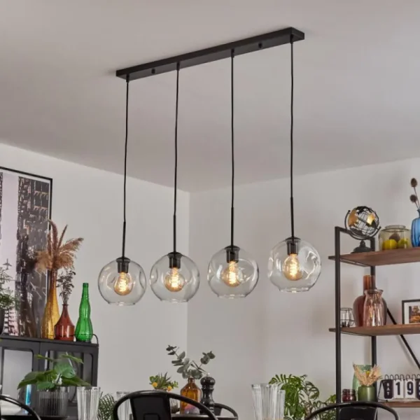 hofstein Ripoll Suspension Noir, 4 lumières* Lampes En Verre