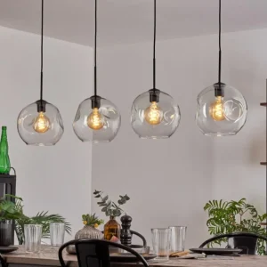hofstein Ripoll Suspension Noir, 4 lumières* Lampes En Verre