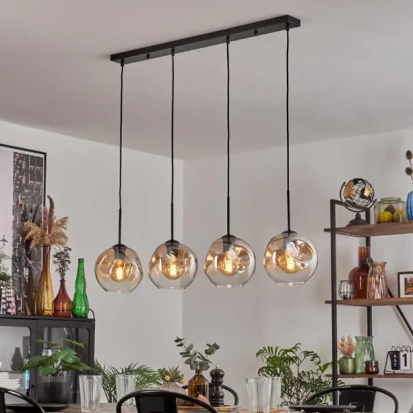 hofstein Ripoll Suspension Noir, 4 lumières* Lampes En Verre