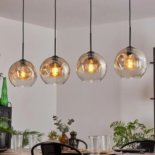 hofstein Ripoll Suspension Noir, 4 lumières* Lampes En Verre