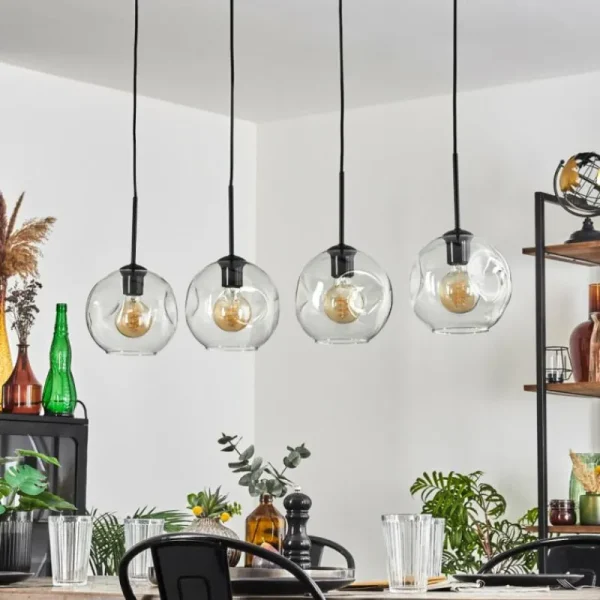 hofstein Ripoll Suspension Noir, 4 lumières* Lampes En Verre