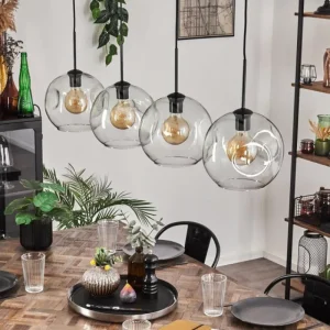 hofstein Ripoll Suspension Noir, 4 lumières* Lampes En Verre