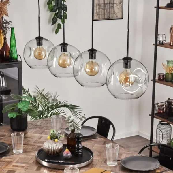 hofstein Ripoll Suspension Noir, 4 lumières* Lampes En Verre